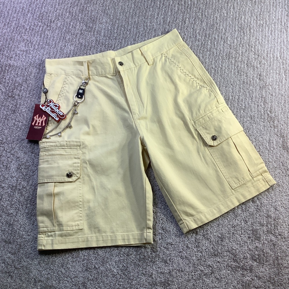 Watson Studios World Work Shorts Yellow Cargo Pearl Dice Chain Mens Size 32 NWT